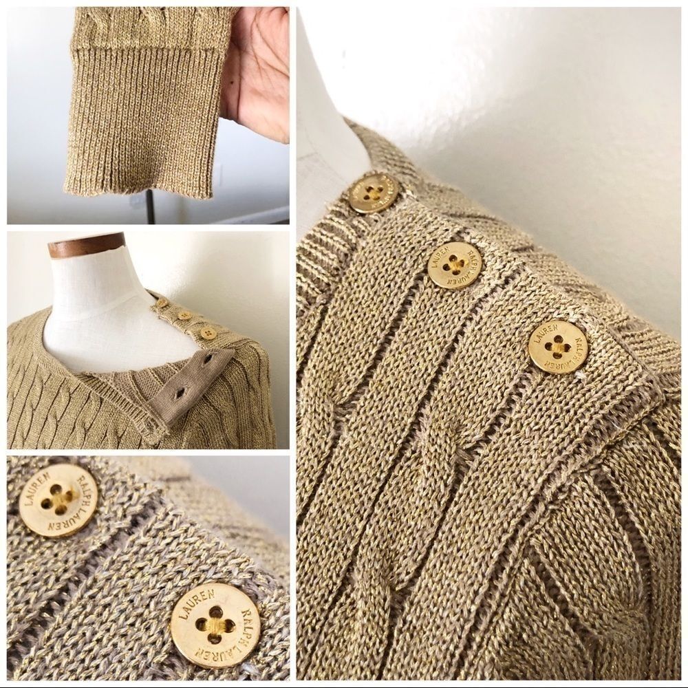 Lauren Ralph Lauren Gold cableknit sweater NWOT - Picture 3 of 5